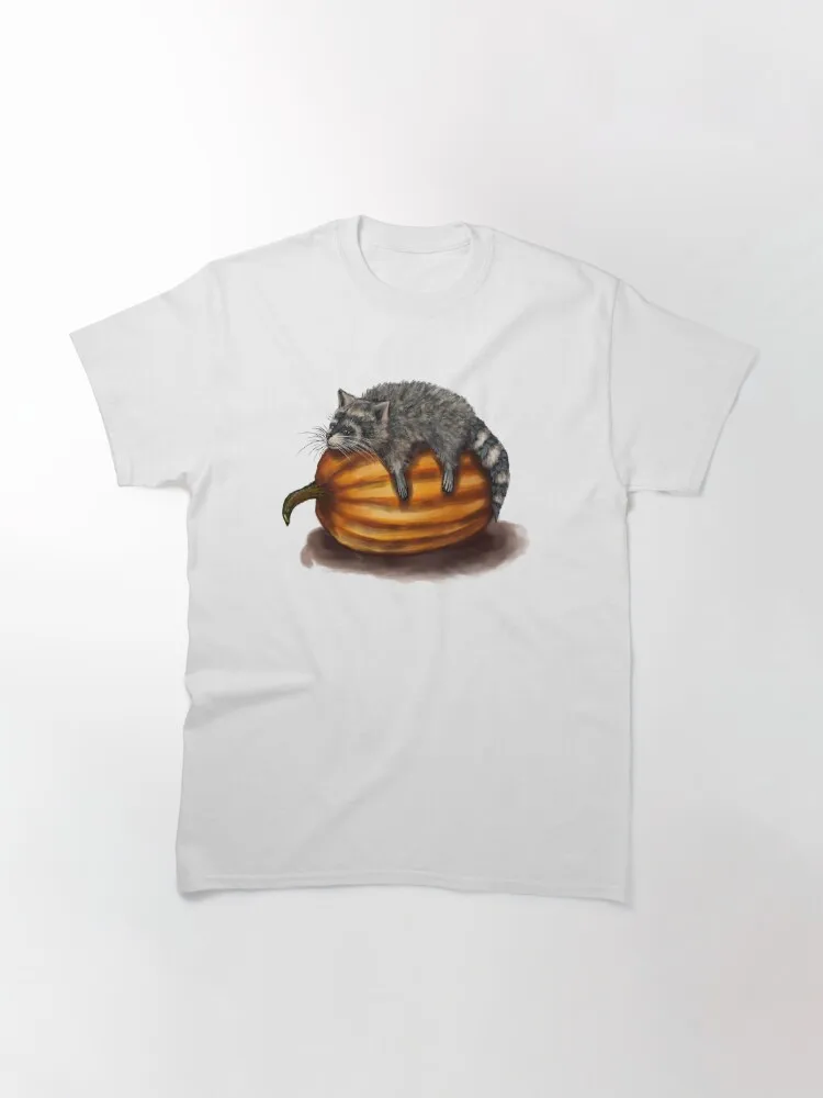 Dozy Raccoon On Fat Pumpkin Classic T-Shirt Short Sleeve Tops Tees Cotton Print Tshirts New Fashion Top Tees