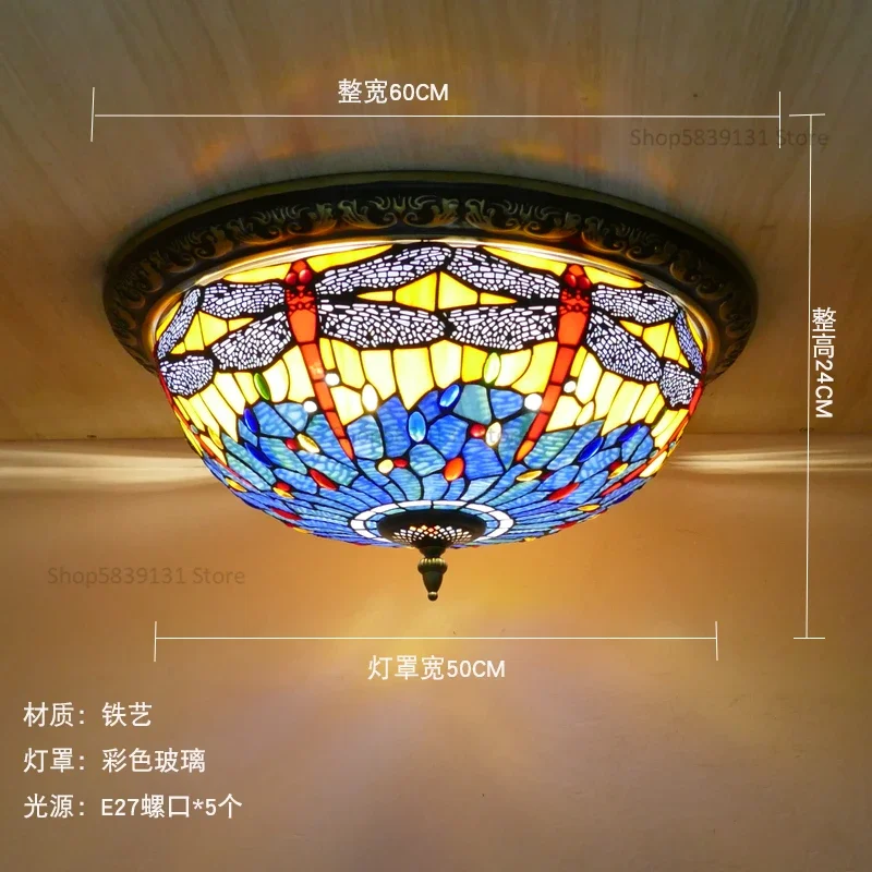 Turkse retro plafondlampen Tiffany lampen Vintage cirkelvormige gekleurde glazen plafond hanglamp woonkamer slaapkamer Art Deco lamp