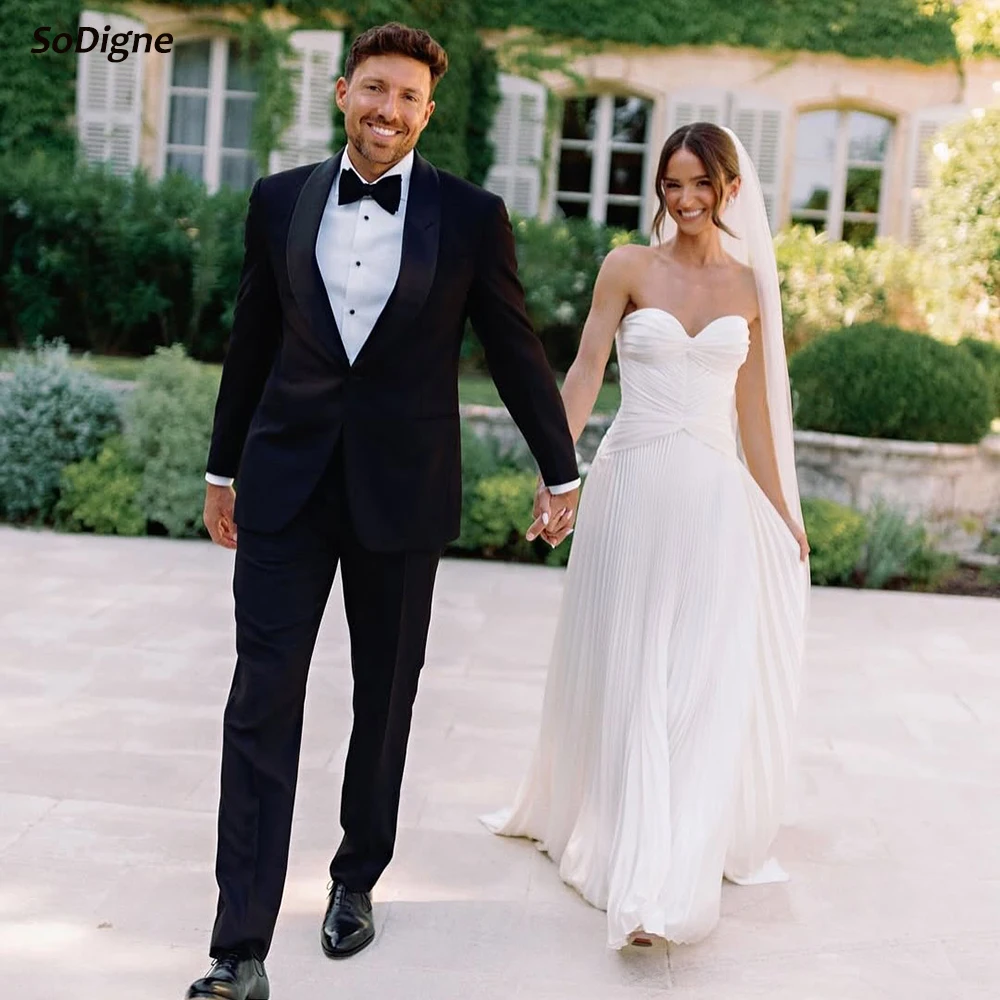 

SoDigne A-line Simple Satin Wedding Dress Sweetheart Ruched Sleeveless Bride Dresses Long Bridal Gowns Robe De Mairee Customized