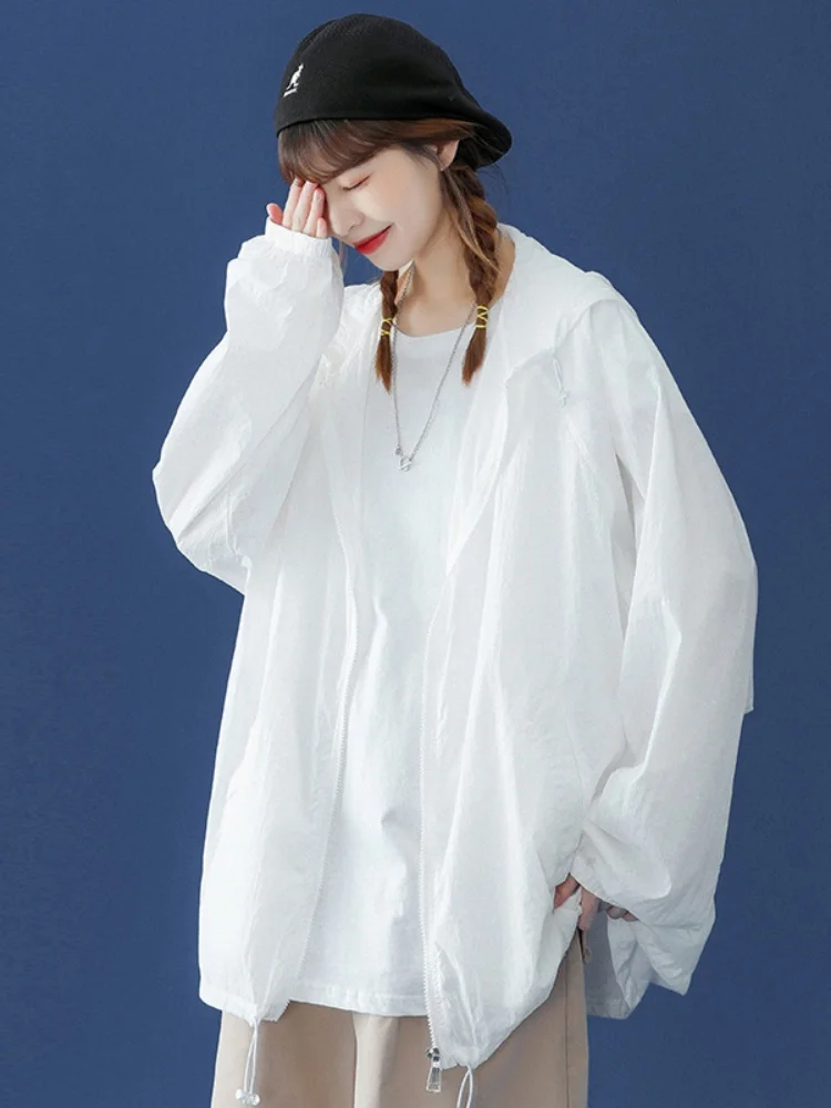 

Мужская летняя тонкая куртка с капюшоном для защиты от УФ-излучения, модная солнцезащитная верхняя одежда для пар, дышащая, из ледяного шелка, с длинными рукавами, на молнии