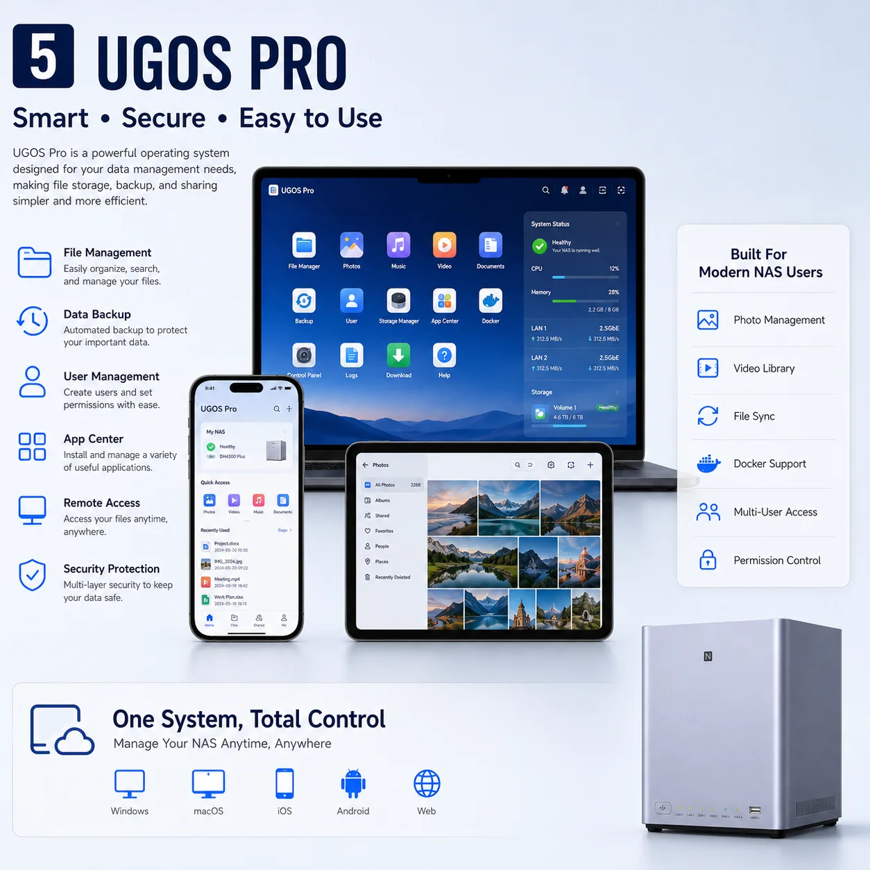 UGREEN DH4300 Plus NAS AI Storage Server 3TB 4TB 6TB 8TB 9TB 12TB 16TB RK3588 8GB LPDDR4X 4-Bay SATA HDD SSD 2.5GbE NFC Plex Jellyfin Personal Cloud