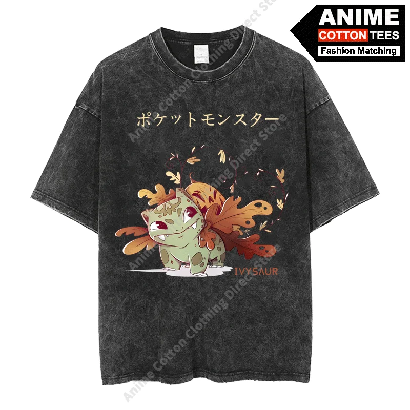 

Street styl Retro Washed T-shirt Classic Cartoon Anime Print Clothes Harajuku Men Women Casual Short Sleeve Cotton Loose Tees
