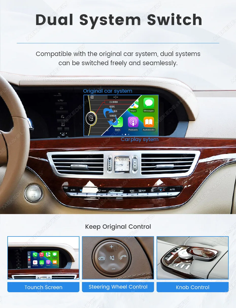 MEKEDE Neu eingetroffener kabelloser CarPlay Android Auto Decoder für Mercedes Benz S-Klasse W221 NTG3.0 NTG 3.5 BT Mirror Link Auto-Modul – Detail 11