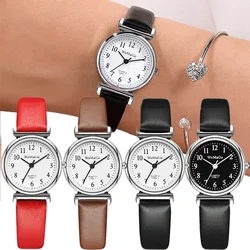 Relojes de mujer Reloj de esfera pequeña vintage Correa de cuero dulce Reloj de pulsera de cuarzo informal para mujer