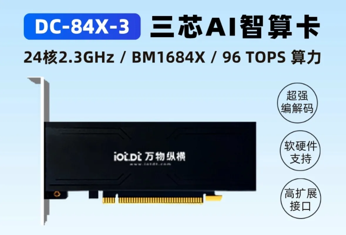 Iot.dt Three-core Computing Power Card DC-84X-3 Computing Power BM1684X 96TOPS Facial Recognition Behavior Analysis