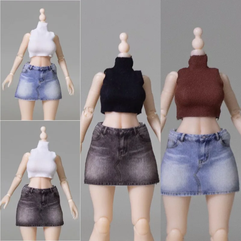 JZAO 1/12 Maßstab, einfarbige, elastische, ärmellose Weste, bedruckter Rock, Kleidung für 6-Zoll-Tbl-Snail-Shell-Romankey-Actionfiguren und Puppen. – Detail 1