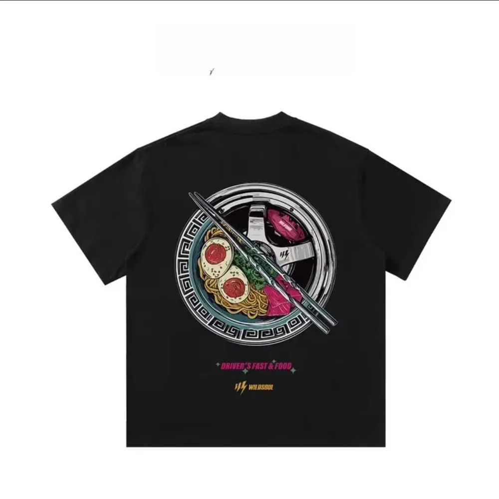 2026 New Japanese Noodle & JDM Wheel Grunge Themed Unisex Graphic Tee, Round Neck Short Sleeve T-shirt,
