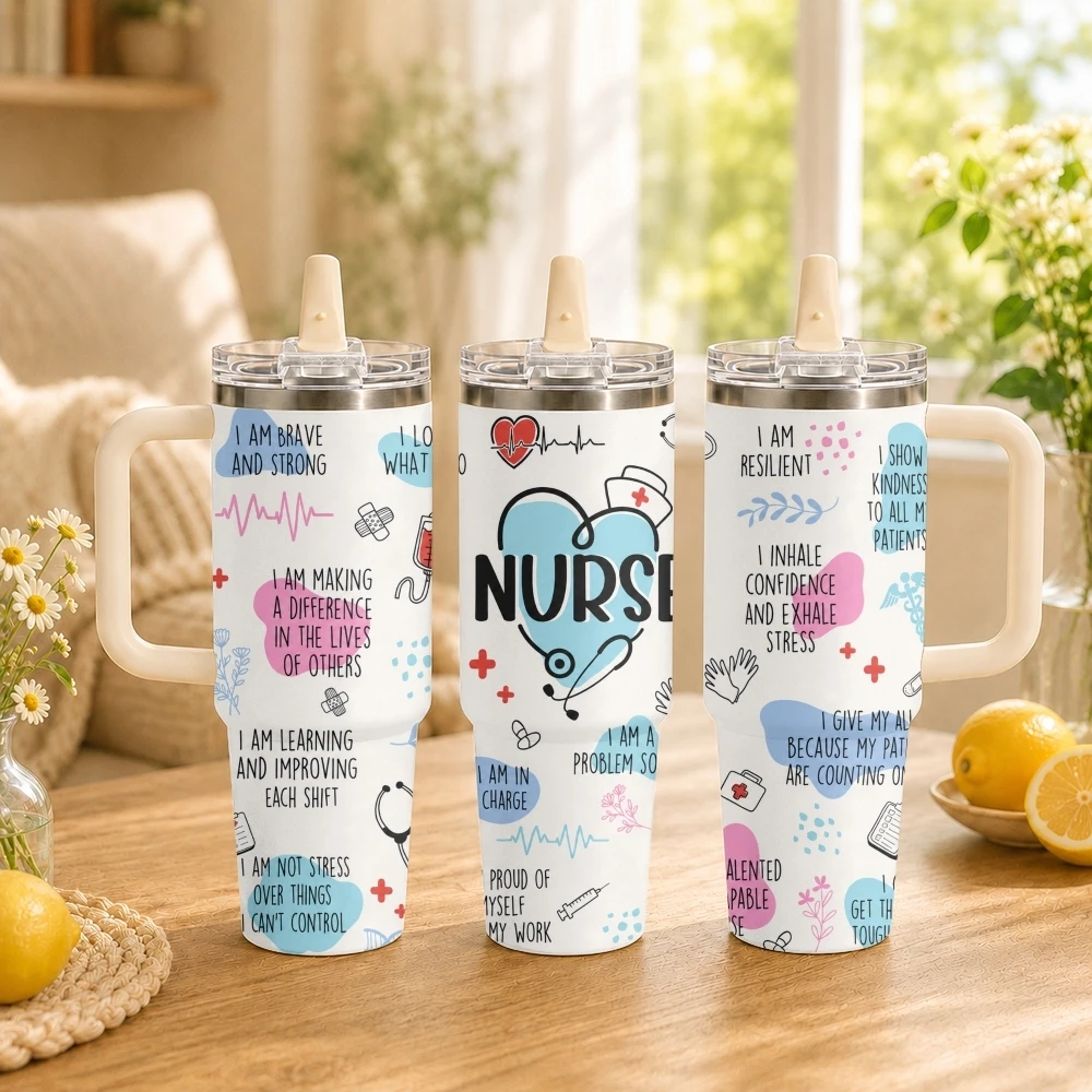 Proud Nurse Life Appreciation Vacuum Flasks 40oz Thermal Tumbler with Handle Stainless Steel Insulated Water Portable Mug Cup