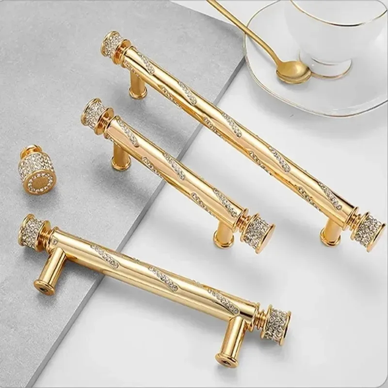 Gold Light Luxury Cabinet Drawer Handle Modern Minimalist Nordic Style Diamond Wine Cabinet Door Handles Kitchen Drawer Handles