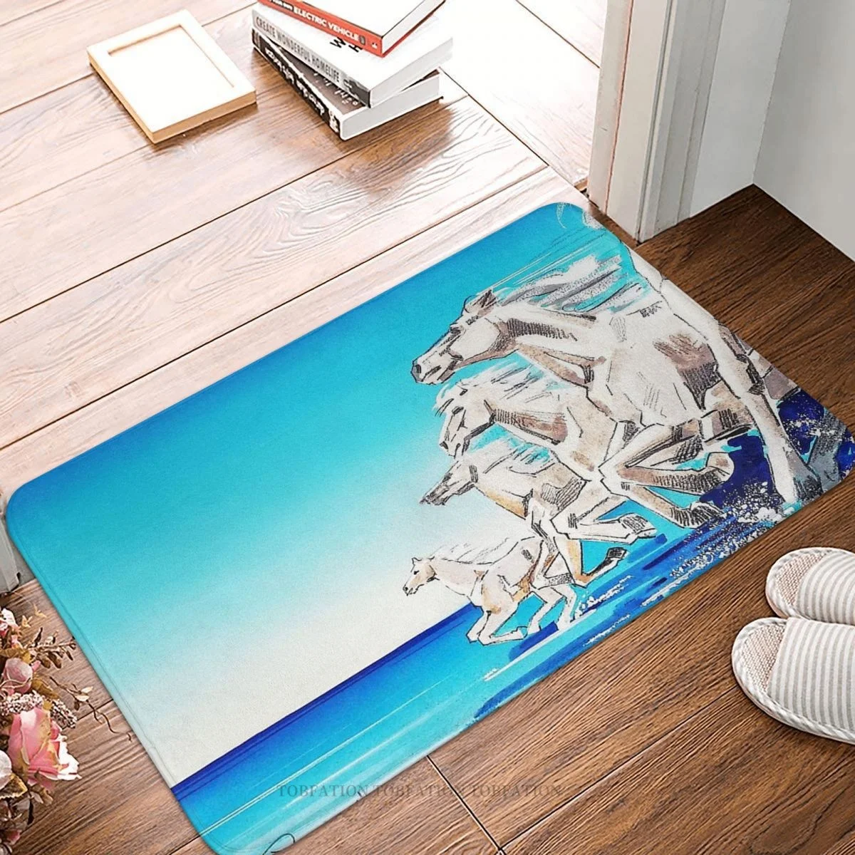 Galloping Horse Run Quickly Non-slip Doormat Sea Blue Bath Kitchen Mat Prayer Carpet Home Pattern Decor