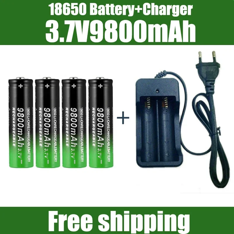 18650 Battery Rechargeable Battery 3.7V 18650 9800mAh Capacity Li-ion Rechargeable Battery For Flashlight Torch Battery+Charger