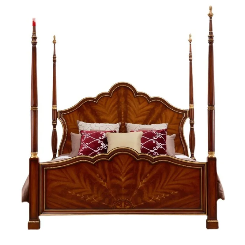 

1.8 m solid wood carving flower double bed French princess bed villa furniture