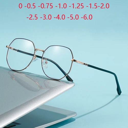 Gafas graduadas para miopía, anteojos con protección contra rayos azules, polígonos para miopía, UV400, 0-0,5-0,75 To-6,0, unisex