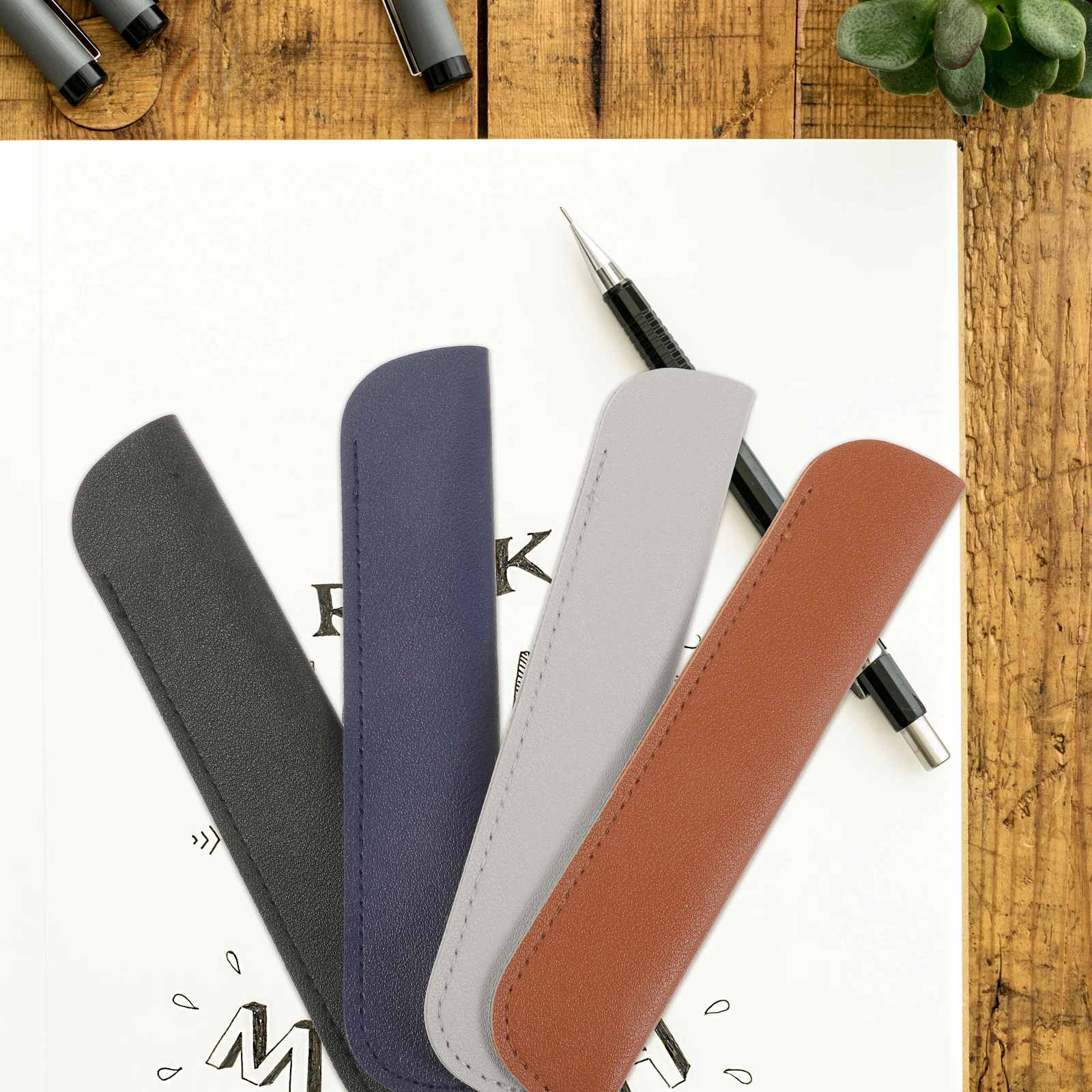 12pcs Brown Gray Dark Blue Pen Case Fountain Pen Holder Single Sleeve Holder Elastic Band GiftReusable