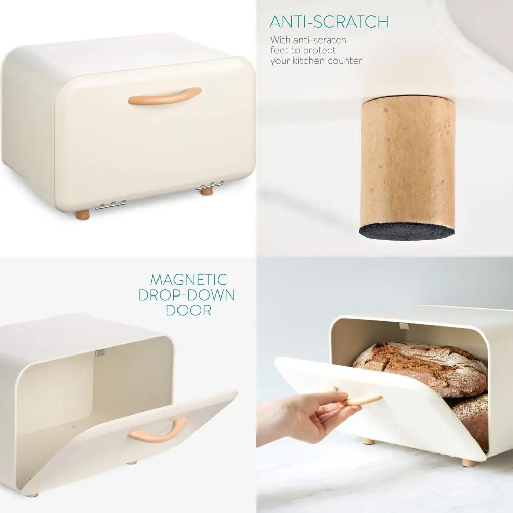

Металлическая хлебница с откидной дверцей для хранения на кухне - кремовый цвет