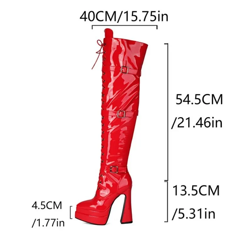 

Новые лаконичные сапоги выше колена с пряжкой на ремне и перекрестным ремешком, осенне-зимние женские сапоги с острым концом и боковой молнией на высоком каблуке 14 см, размер 43