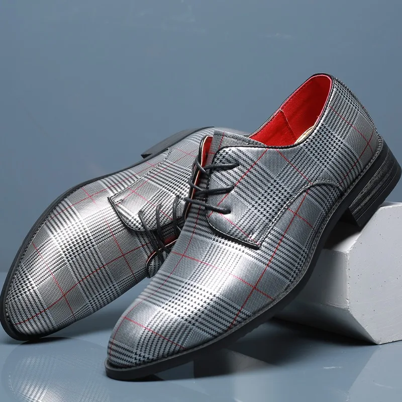 Men Summer Plus Size Business Dress Shoes Checkered Pattern Breathable Casual Classic Lightweight  Comfortable Fashionable Shoes