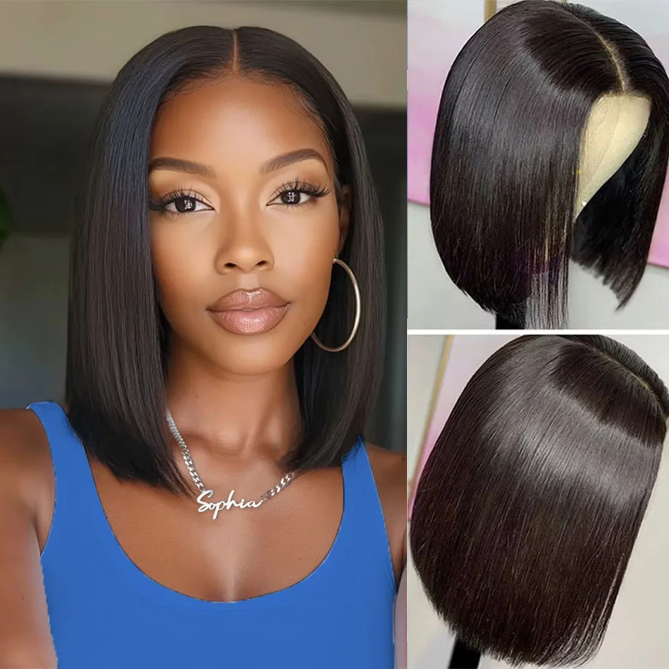 بوب الباروكات غلويليس Hd الدانتيل الباروكات شعر الإنسان 220 الكثافة بوب شعر مستعار مستقيم أسود طبيعي 5X5 الدانتيل قبل قطعها مع خصلات الشعر المستعار الإنسان