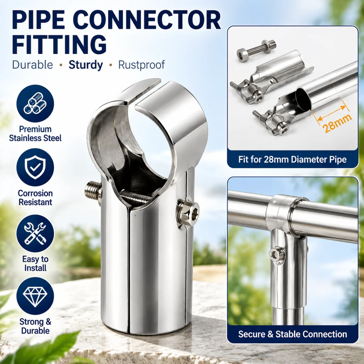 1Pc 25mm Fixed Clamp Stainless Steel Tube Connector Rod Support Pipe Joint Clothes Display Rack
