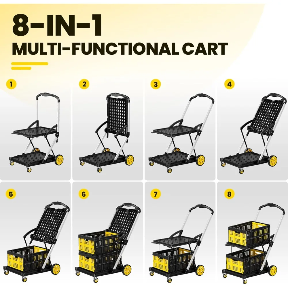 عربة تسوق قابلة للتوسيع، عربة أدوات ذات سعة 200 رطل مع صناديق تخزين مزدوجة، مقبض قابل لضبط الارتفاع للبقالة #3