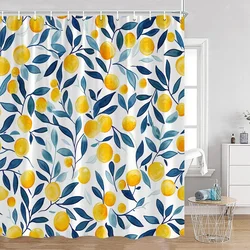 Tropical Fruit Shower Curtains Yellow Lemon Blue Watercolour Leaves Bath Curtain Set Polyester Fabric Bathroom Decor with Hooks