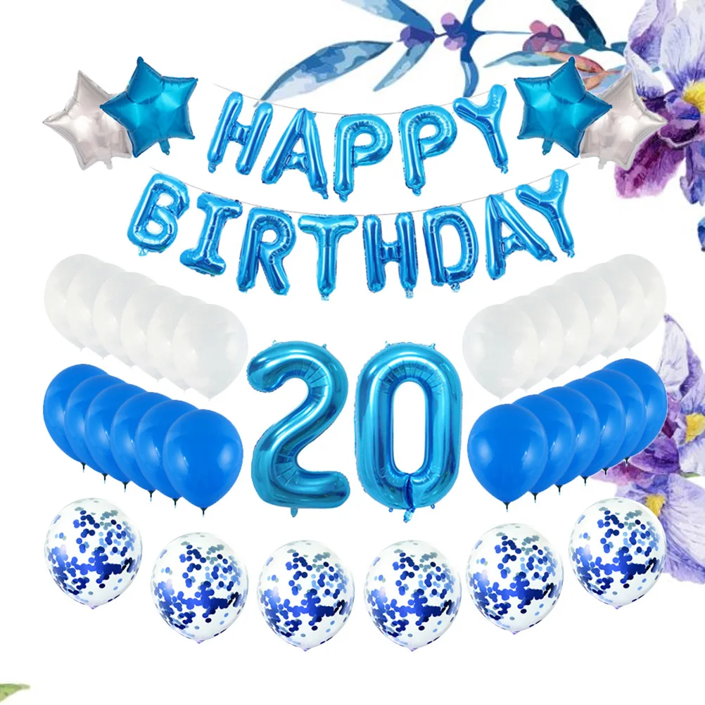 

20 Years Old Birthday Balloons Sets Blue Star Shape Aluminum Film Latex Happy Birthday Decor Party Gathering