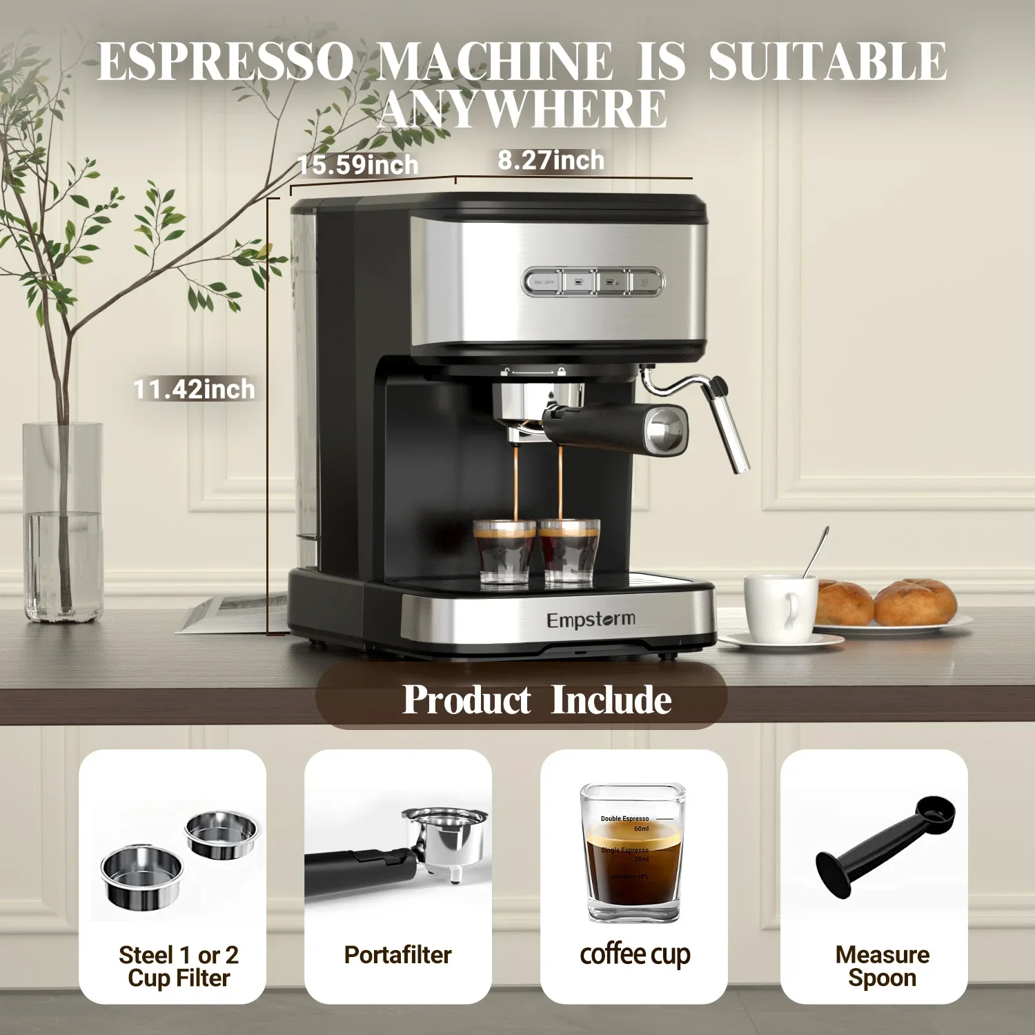 Empstorm Professional Office Home 15bar halbautomatische Kaffeemaschine, manuelle Espressomaschine