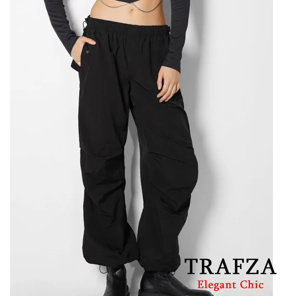 Pantalones de Jogging de Color vibrante para mujer, pantalones de pierna ancha con cordón en la cintura, TRAFZA de primavera, pantalones de Jogging deportivos de moda, nuevo