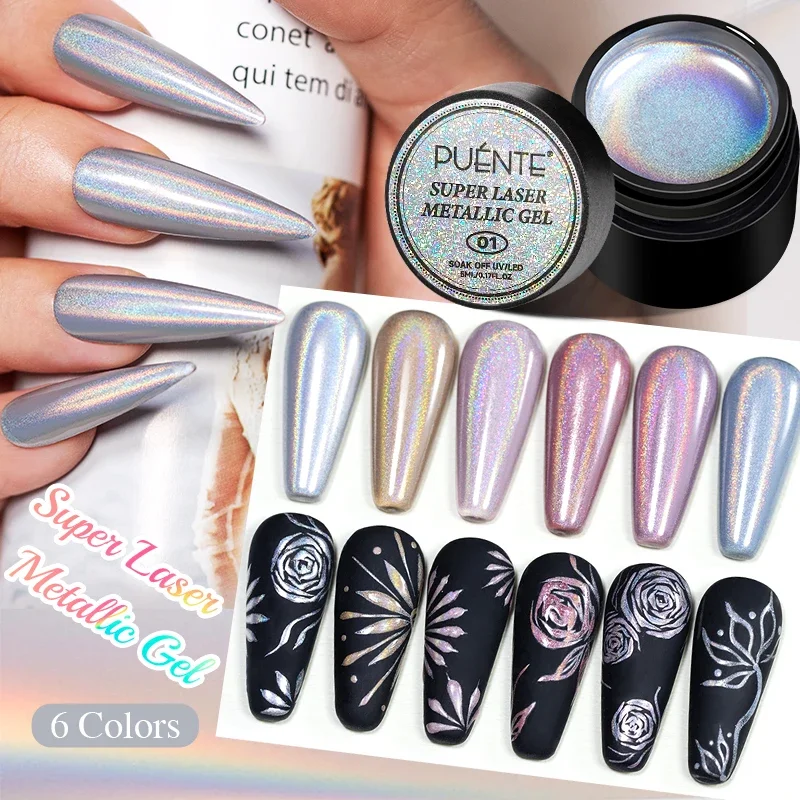Super Laser Metallic Painting Gel Nail Polish 5ML Chrome Holographic Mirror Metal Effect Nail Art Gel Soak Off UV Nail Varnish