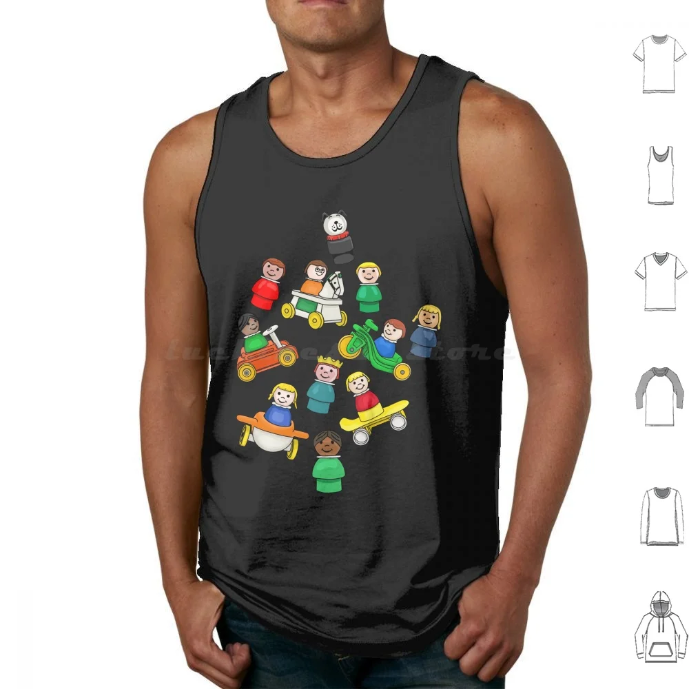 Fisher Price-camisetas sin mangas con estampado completo para niña, juguetes de algodón con estampado nostálgico de los años 70 y 80, familia redonda, perro clásico