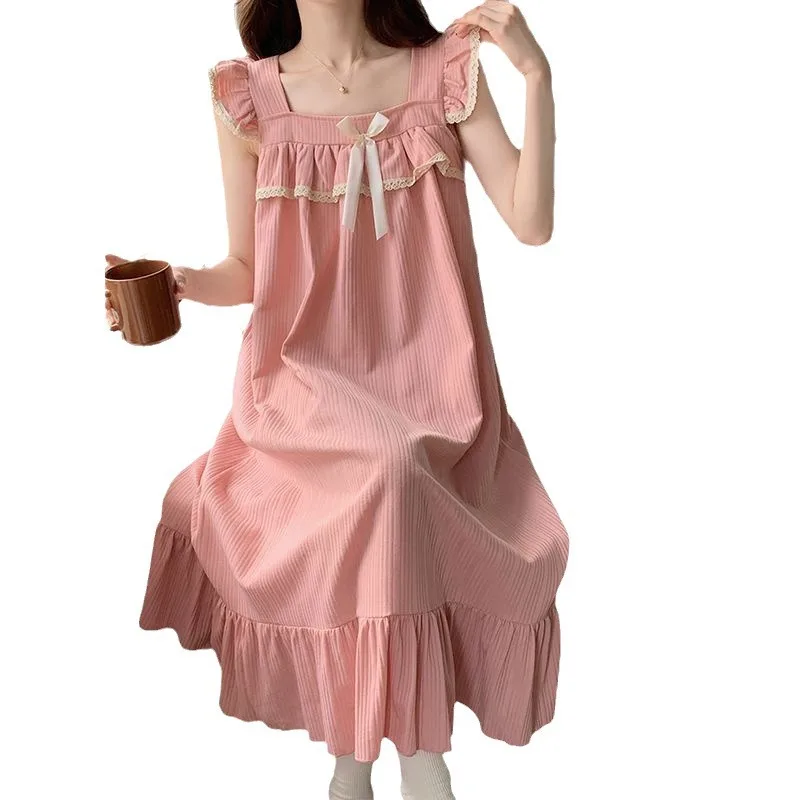 New Female with Cushion Nightgown Nightgown Female Summer Sweet Princess Wind in the Long Section Can Be Worn Outside Home Wear