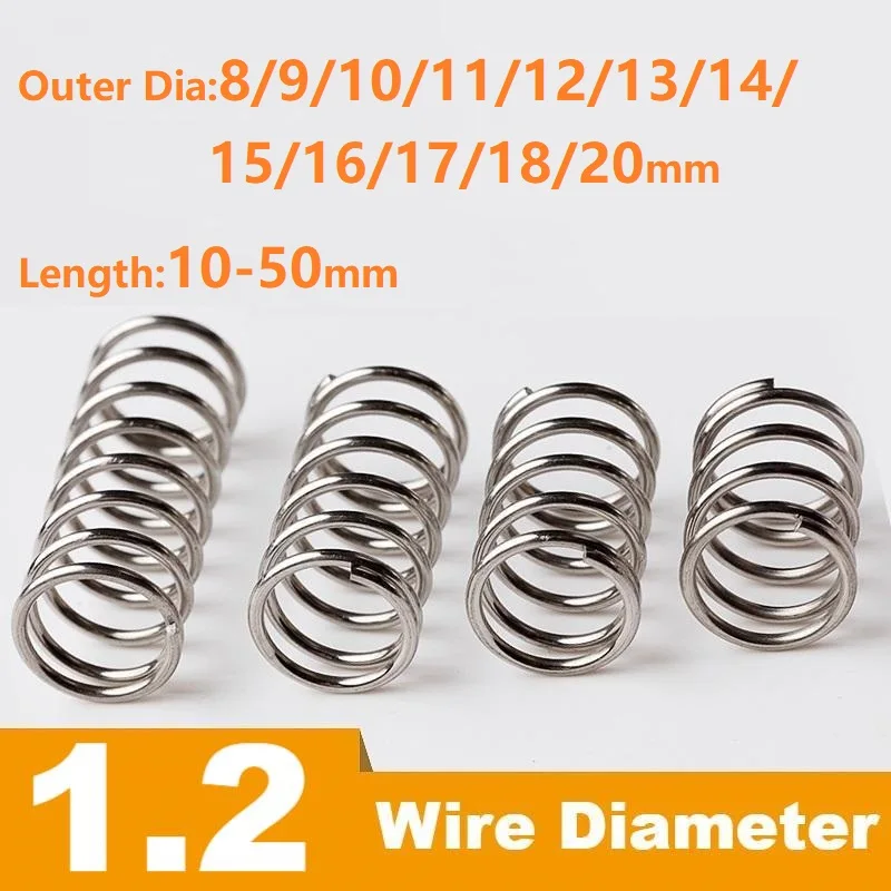 

304 stainless steel compression spring, Micro spring,Wire Dia 1.2mm,OuterDia8/9/10/11/12/16/20mm,Length 10/15/20/25/30/40/50mm.