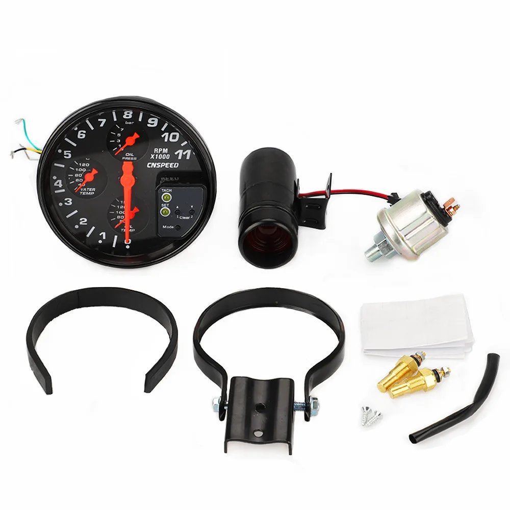 12v 5 Inch Car Speedometer Tachometer Fuel Meter Dashboard Gauges Adjustable Shift Light for 4/6/8 cylinder Gasoline engines