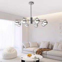 SANDYHA Luxury Chandelier Chrome Metal Transparent Glass Ball Pendant Lamps Remote Control Bedroom Dining Room Hanging Lightings