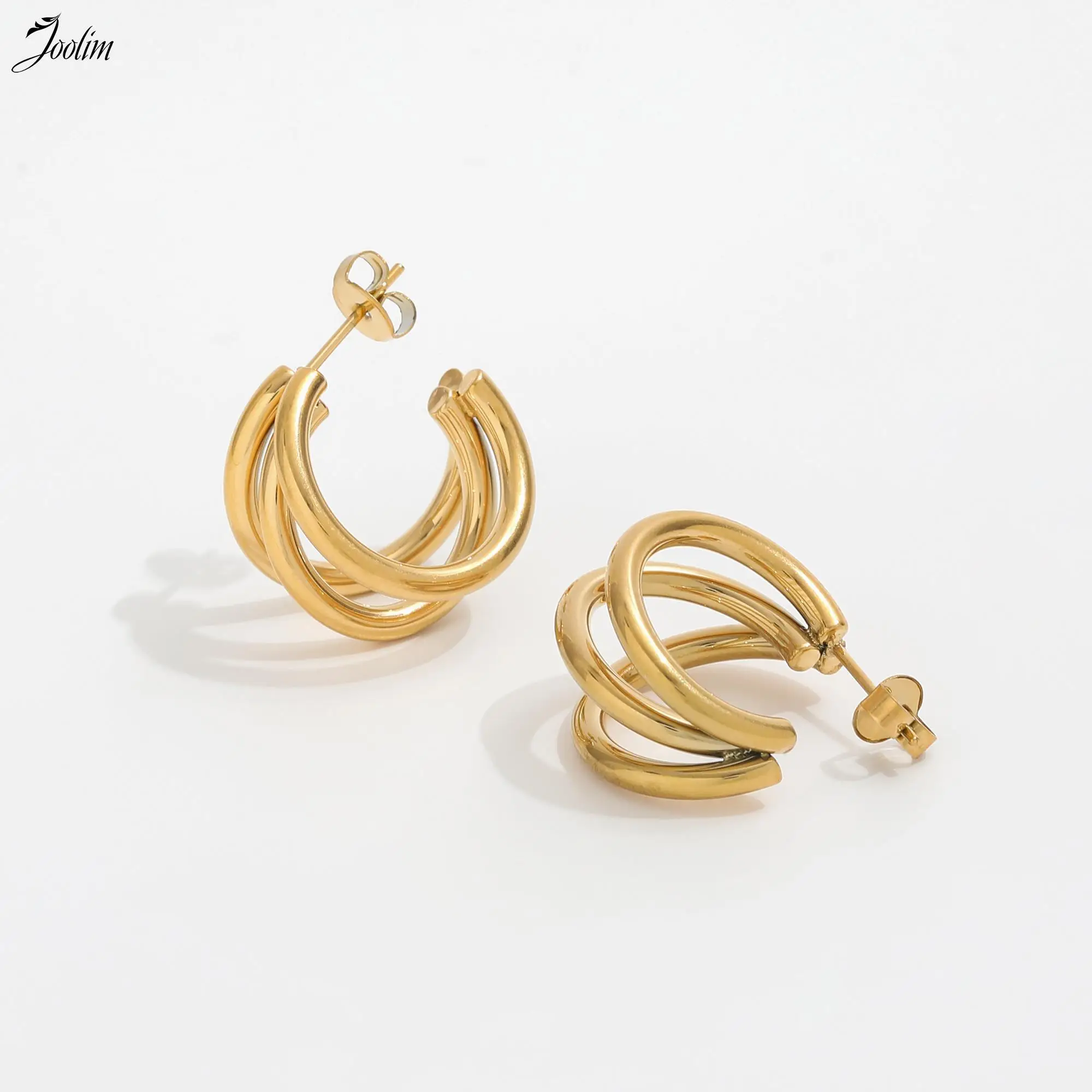 

Joolim Jewelry High End PVD Drop Shipping Supplier Fashion Tricyclic Circle Hoop Earring for Women