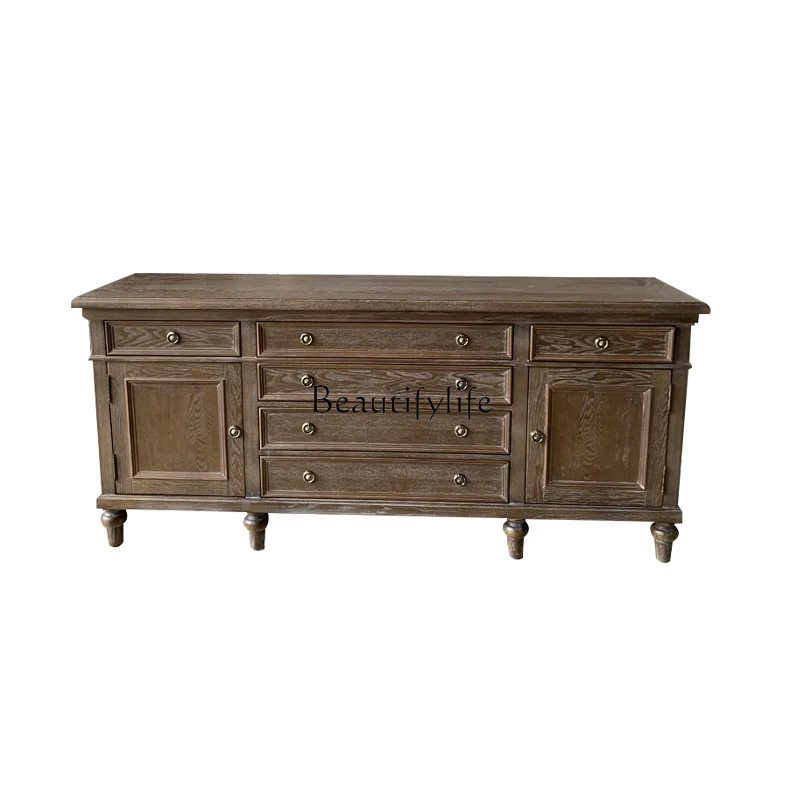 

American rural solid wood retro old dining side cabinet French double cabinet door storage storage cabinet small apartment