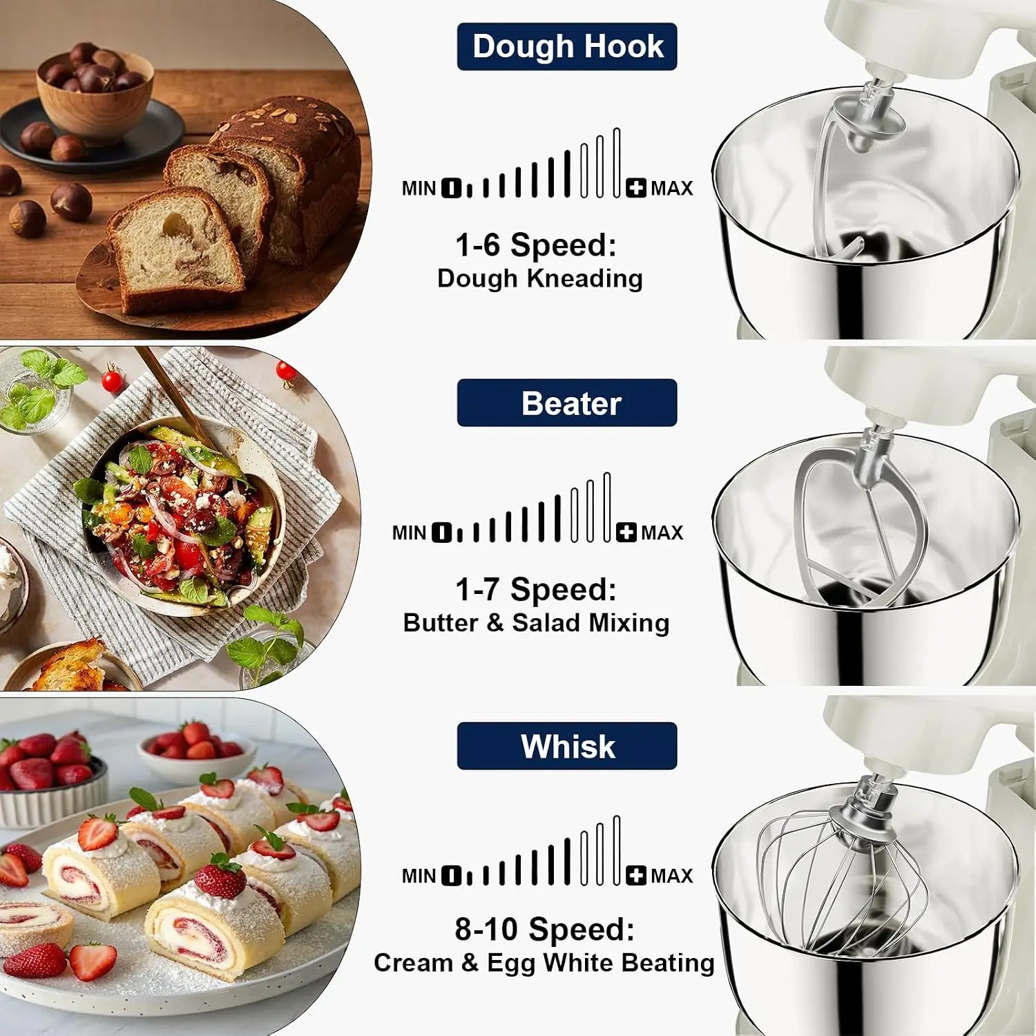 Stand Mixer 42QT 53QT Dual Bowls Electric Food Mixer 10 Speeds Digital Setting 3 In 1 Kitchen Mixer Baking Cakes Cookie Bread Sa
