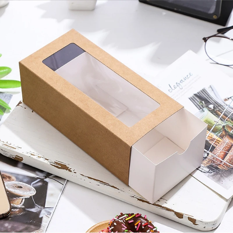 10/20 pcs Cake Biscuit Packaging Boxes With Transparent Window For Wedding Birthday Party White Gift Box Drawer-type Box