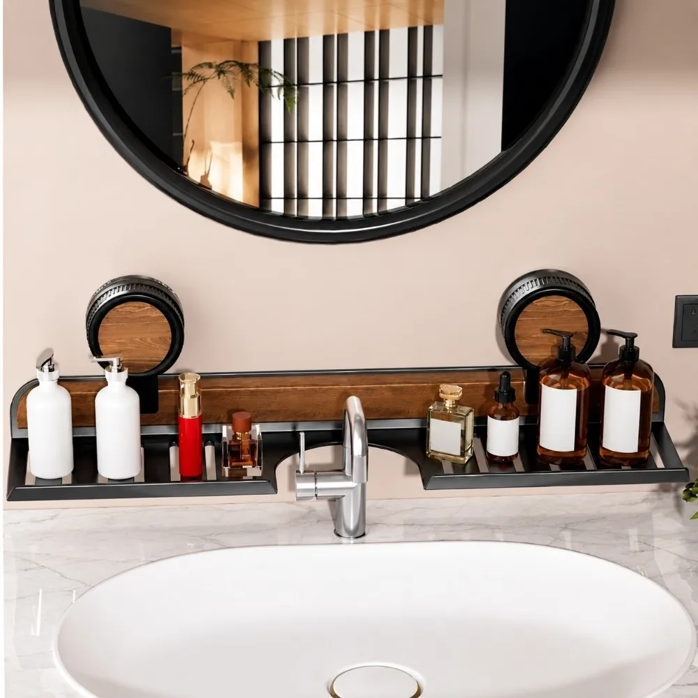 Suction Cup Faucet Organizer Rack No Drill Vintage Wall Mount Bathroom Shelf Space Saving Durable Sink Rack Sink Surface