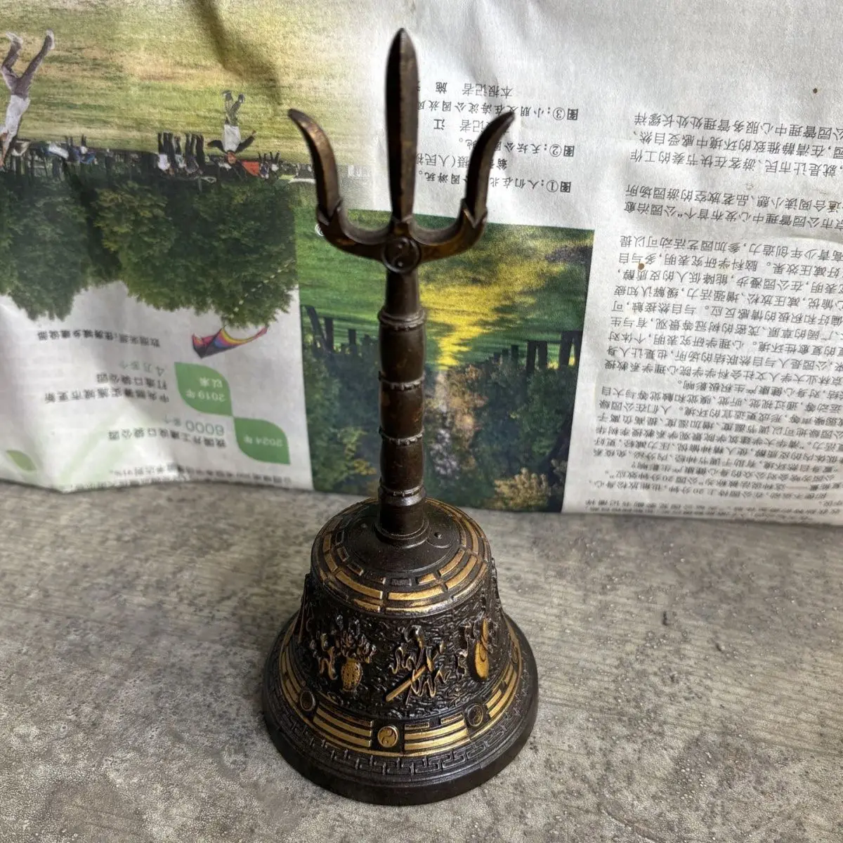 Antique small eight treasures copper rattle ornament