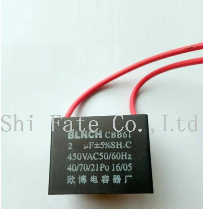 2 Pcs CBB61 2uF AC 450V Rectangle Non Polar Motor Run Capacitor