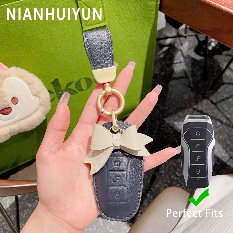 

Leather Car Remote Key Case For BYD Tang EV600 Han EV Yuan Song PLUS Pro MAX DMI 4Buttons High-end Protection Accessories