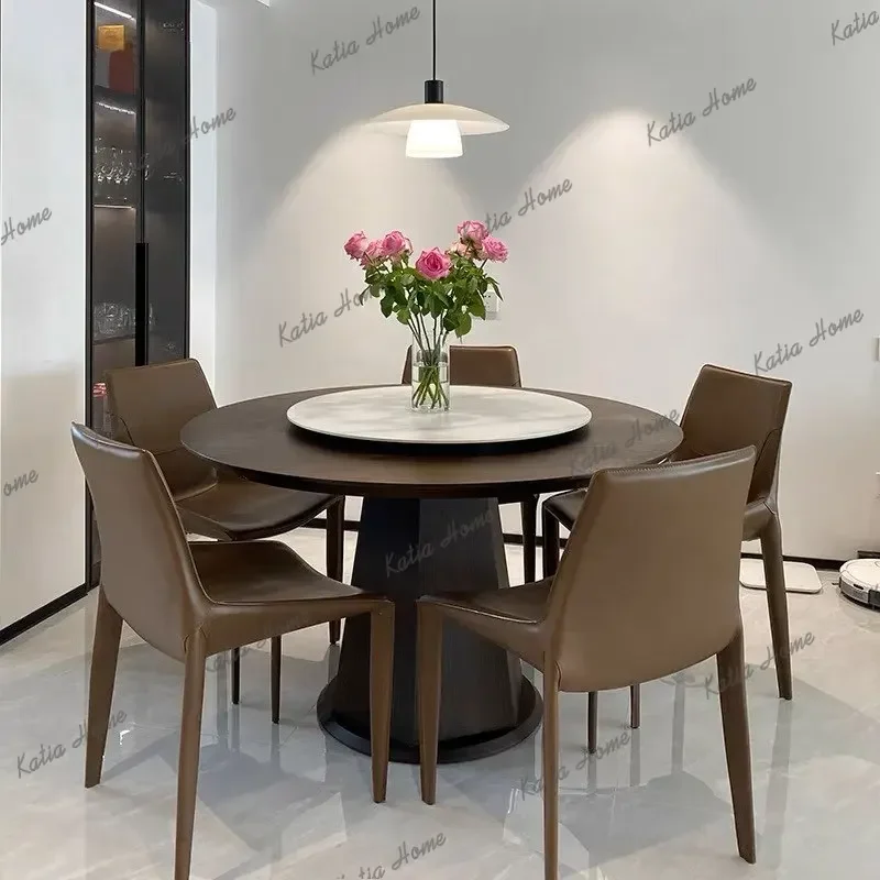 LD Designer Colorful Dining Table Sleek Wind Fashionable Round Dining Table Turntable High Home Furniture