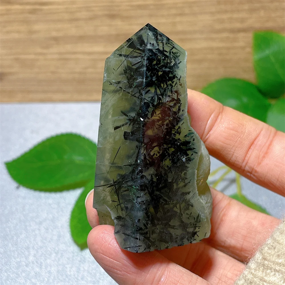 Prehnite Tower Point Wand Crystal Natural Stone Quartz Specimen Healing Gemstone Feng Shui Mineral Reiki Home Decoration