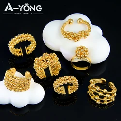 Luxury Arabic Bridal Wedding Rings 21k Gold Plated Adjustable Italian Fashion Marry Ring Dubai Middle East Women Party Jewelry