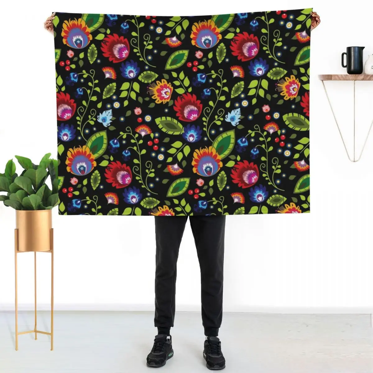 Polish Folklore - beautiful composition on black Throw Blanket Flannels Luxury Brand halloween Decorative Beds Blankets