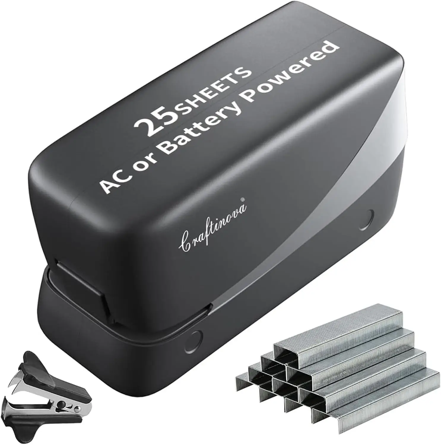 

Электрический степлер, вместимость 25 листов, без застреваний, с устройством для удаления скоб и 2000 скобами, питание от сети/батареек, для дома и офиса