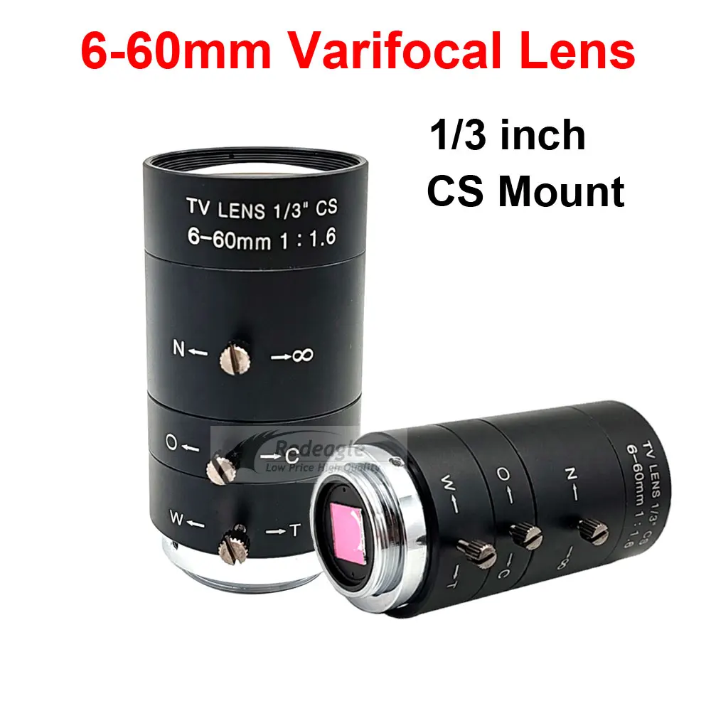 عدسة صناعية معدنية 2.0 ميجابكسل عالية الدقة ميجابيكسل 6-60 ملم عدسة متغيرة البعد البؤري تكبير يدوي وتركيز CS Mount عدسة CCTV مع فلتر IR 650nm