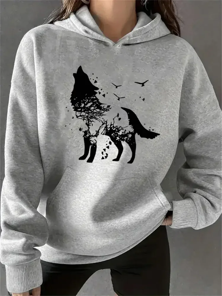 

Женская толстовка с рисунком мягкого волка, повседневная уличная одежда и повседневная одежда, пуловер с принтом, толстовка для женщин, приключений на свежем воздухе
