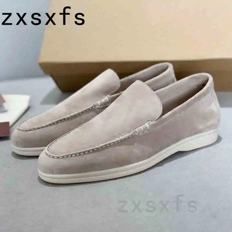 

Hot Sale Unisex Flat Causal Shoes Male KidSuede Leather Loafers Women Slip On Summer Walk Mules Brand Dress Shoes For Men